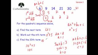 Quadratic Sequences Version 1  Corbettmaths [upl. by Leanne]