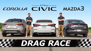 2022 Honda Civic vs Toyota Corolla vs Mazda3  DRAG amp ROLL RACE [upl. by Carlyle]