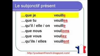 French Lesson 151  The Present Subjunctive conjugation  Le subjonctif présent conjugaison [upl. by Yenettirb]