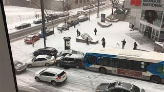 Snow Causes MultiVehicle Pileup in Canada [upl. by Nylime]