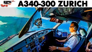 Beautiful Approach to Zurich in Cockpit Airbus A340 [upl. by Aneleve]