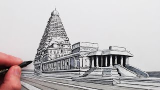 How to Draw an Indian Temple One Point Perspective [upl. by Trilly]